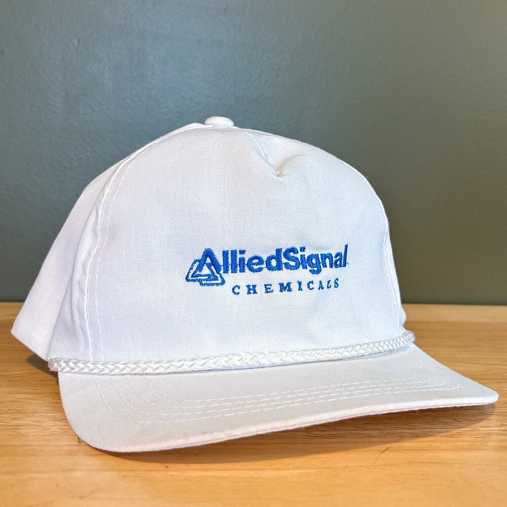 Vintage AlliedSignal Chemicals White Blue Embroidered Rope Brim Strapback Hat